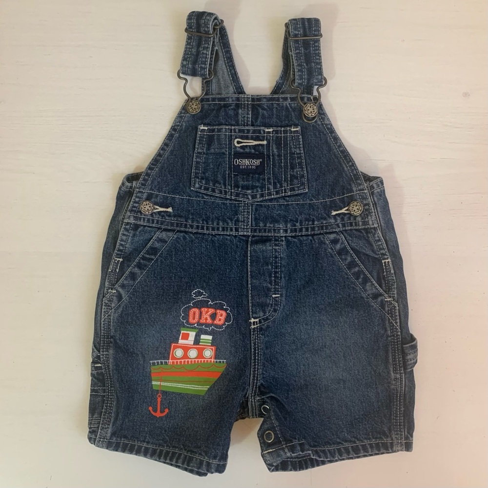 Oshkosh Baby Denim Shortalls Overalls Boat Graphic 3-6 Months